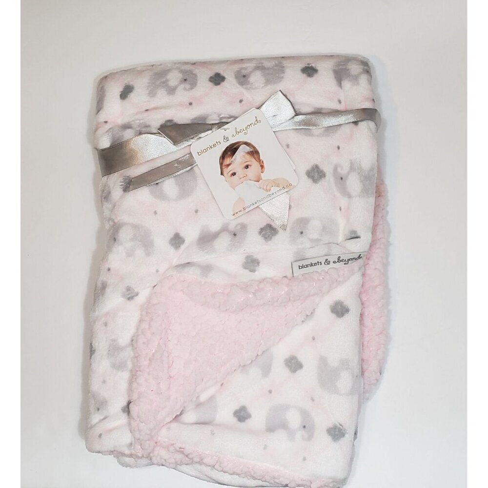Blankets and Beyond pink white blanket Gray elephant new